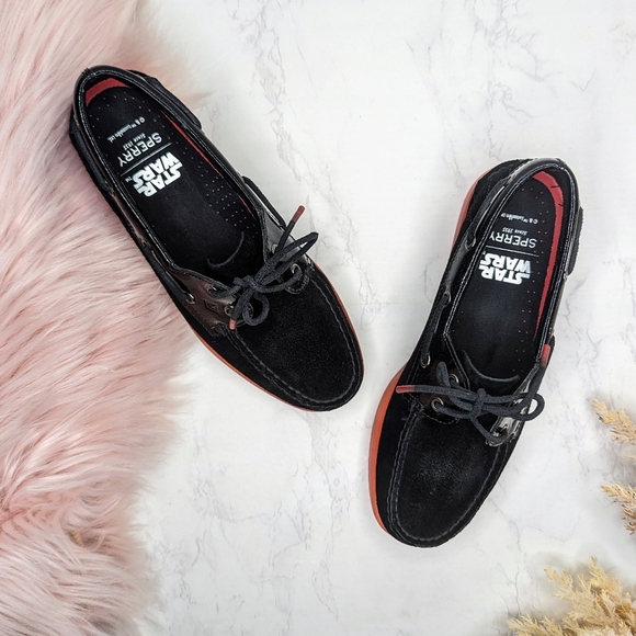 Sperry Star Wars Darth Vader Black and Red Sith Lord Suede Boat Shoes Sz 6.5 - Picture 2 of 15